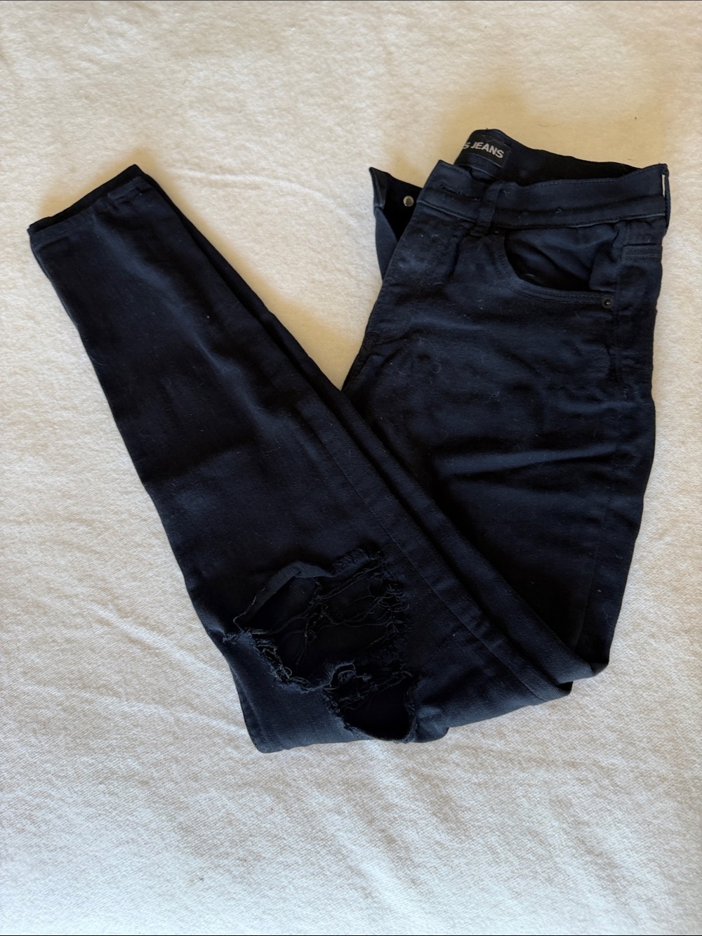 Express Black Skinny Jeans with Distressed Knee